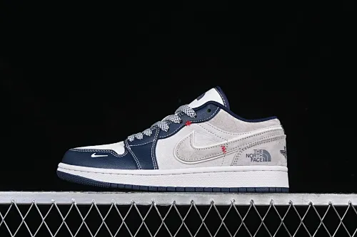 All categories Air Jordan Jordan series basketball shoes Air Jordan 1 Low high-end customized low-top sneakers Air Jordan 1 Low AJ1 Joe 1 North Face joint blue, white and gray pig eight high-end customized low-top retro basketball shoes DM9188-016